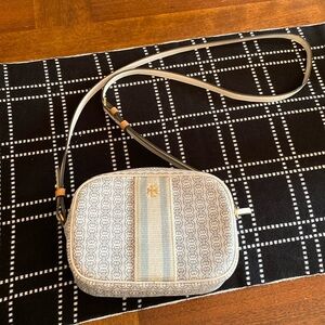 Tory Burch Gemini link mini crossbody tote purse with stripe design gold logo